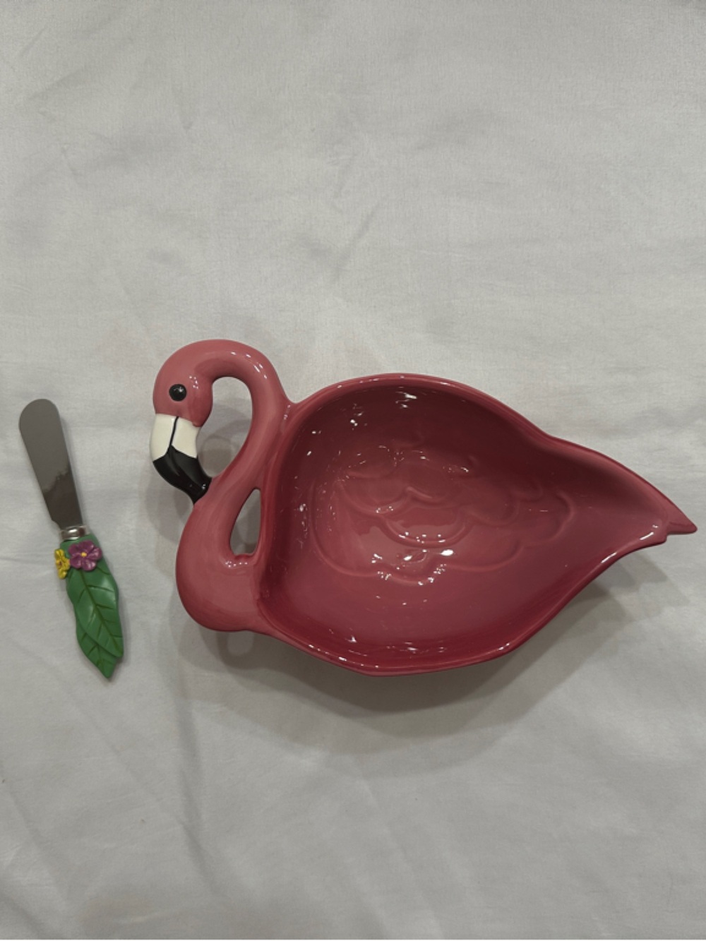 Boston Warehouse Pink Flamingo Dip Bowl & Spreader Set NWT